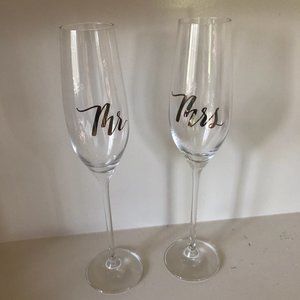 Mr. and Mrs. Champagne Flutes - Glass